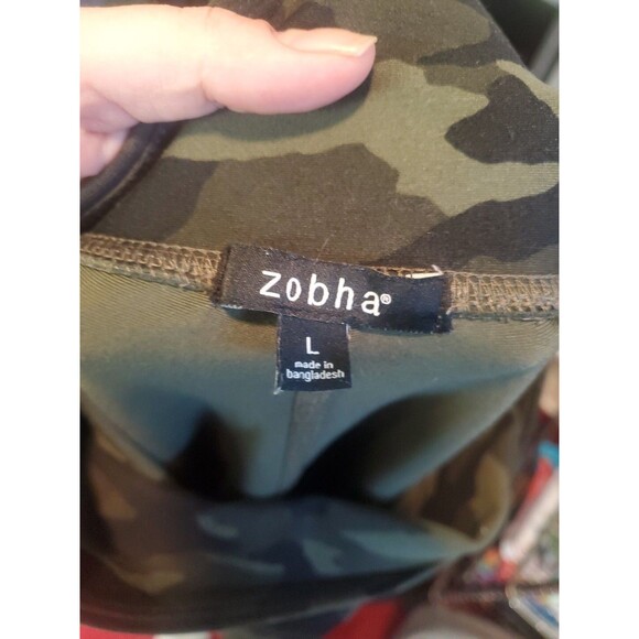 ZOBHA WOMENS HIGH RISE DARK GREEN CAMO LEGGINGS SZ Large Activewear - Picture 6 of 7